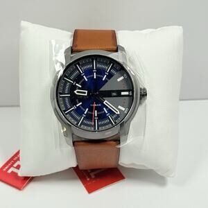 Diesel DZ1784 Armbar Blue Dial Three Hand Date Brown Leather Men’s Watch